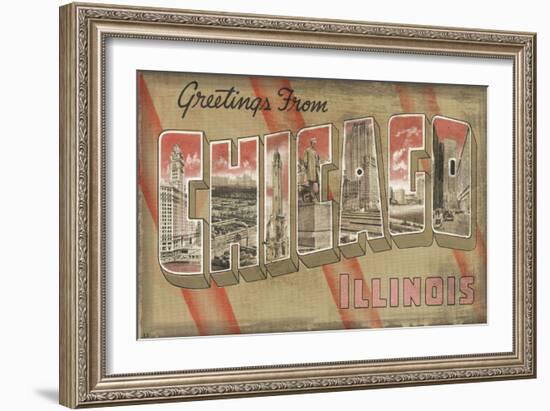 Greetings from Chicago-Vintage Vacation-Framed Art Print