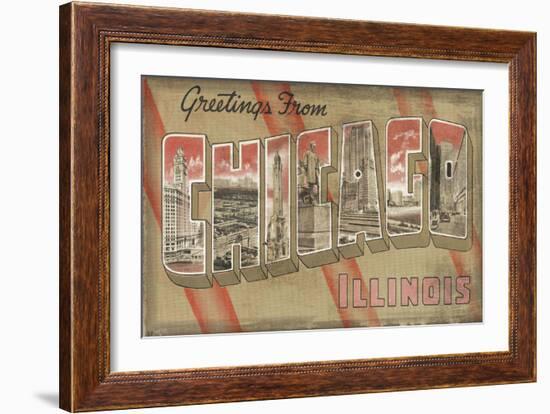 Greetings from Chicago-Vintage Vacation-Framed Art Print
