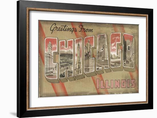 Greetings from Chicago-Vintage Vacation-Framed Art Print