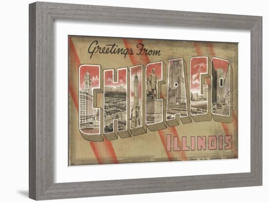 Greetings from Chicago-Vintage Vacation-Framed Art Print