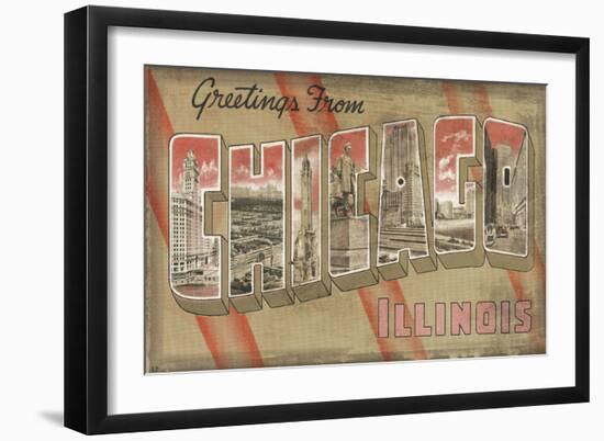 Greetings from Chicago-Vintage Vacation-Framed Art Print