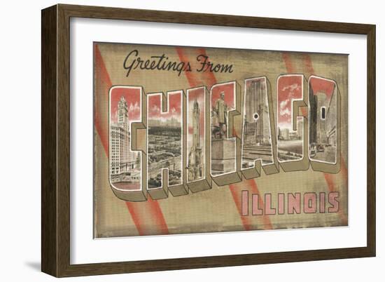 Greetings from Chicago-Vintage Vacation-Framed Art Print