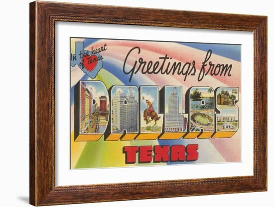 Greetings from Dallas, Texas, in the Heart of Texas-null-Framed Giclee Print