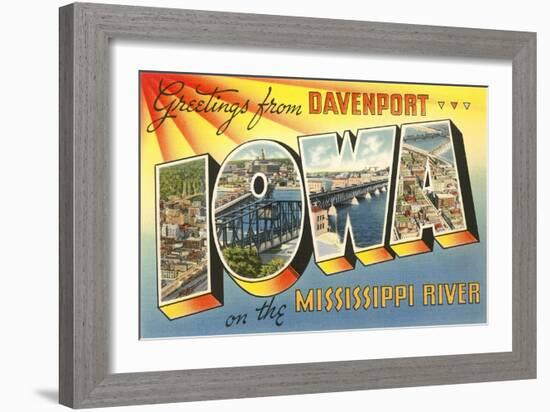 Greetings from Davenport, Iowa on the Mississippi River-null-Framed Giclee Print