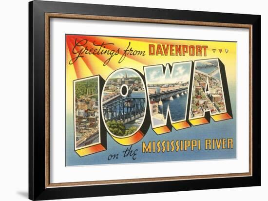 Greetings from Davenport, Iowa on the Mississippi River-null-Framed Giclee Print