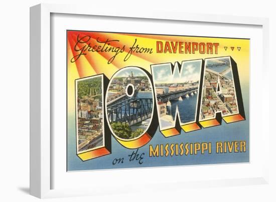 Greetings from Davenport, Iowa on the Mississippi River-null-Framed Giclee Print