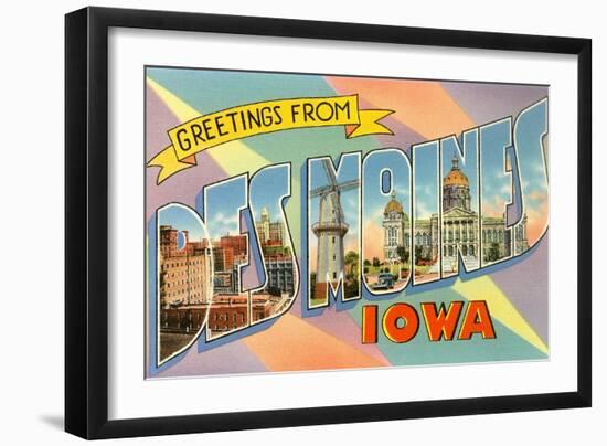 Greetings from Des Moines, Iowa-null-Framed Giclee Print