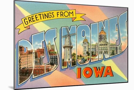 Greetings from Des Moines, Iowa-null-Mounted Giclee Print