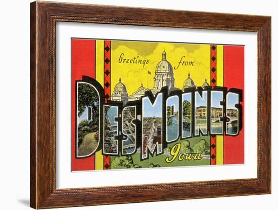 Greetings from Des Moines, Iowa-null-Framed Giclee Print