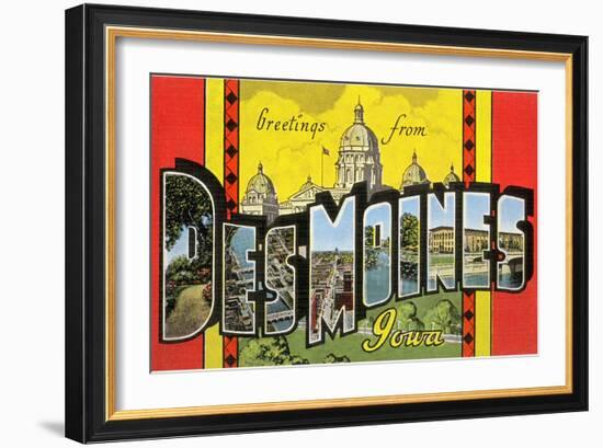 Greetings from Des Moines, Iowa-null-Framed Giclee Print