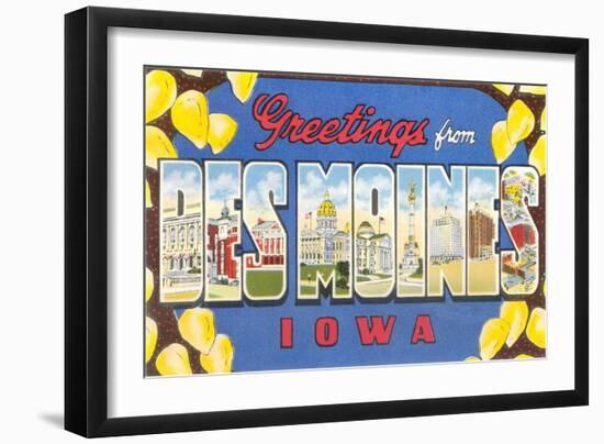 Greetings from Des Moines, Iowa-null-Framed Giclee Print