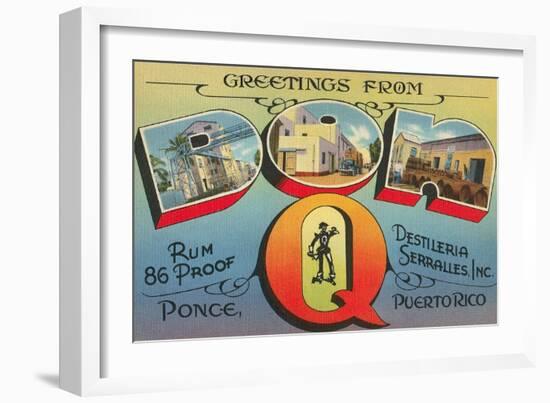 Greetings from Don Q, Ponce, Puerto Rico-null-Framed Art Print