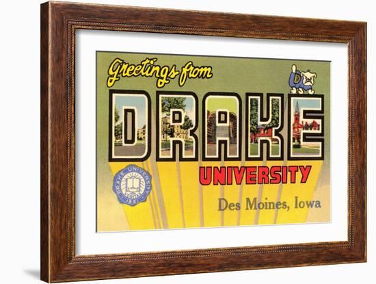 Greetings from Drake University, des Moines, Iowa-null-Framed Art Print