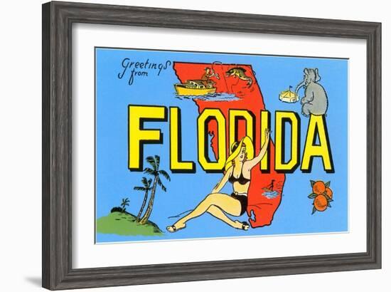 Greetings from Florida, Map-null-Framed Art Print