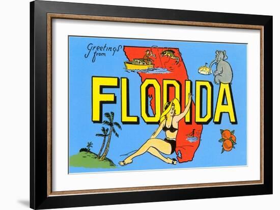 Greetings from Florida, Map-null-Framed Art Print