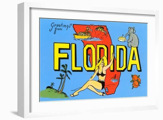 Greetings from Florida, Map-null-Framed Art Print