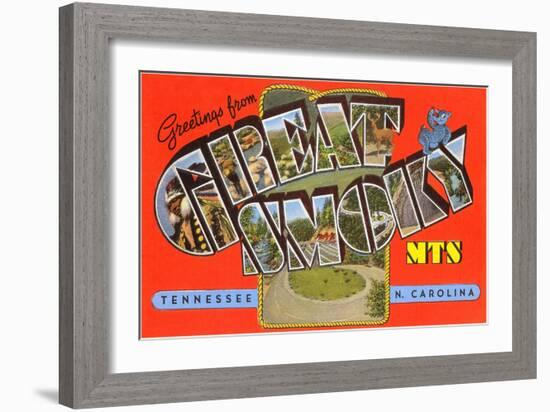Greetings from Great Smoky Mountains, Tennessee and North Carolina-null-Framed Giclee Print