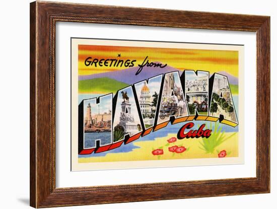 Greetings From Havana Cuba-Curt Teich & Company-Framed Art Print