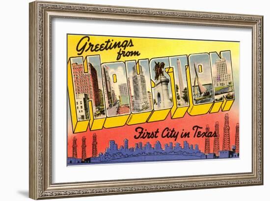 Greetings from Houston, First City in Texas-null-Framed Giclee Print