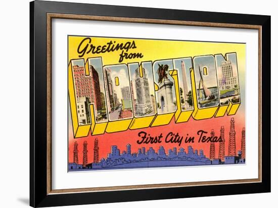 Greetings from Houston, First City in Texas-null-Framed Giclee Print