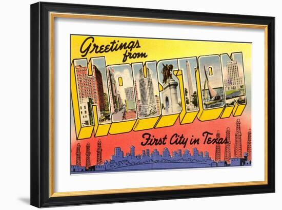 Greetings from Houston, First City in Texas-null-Framed Giclee Print