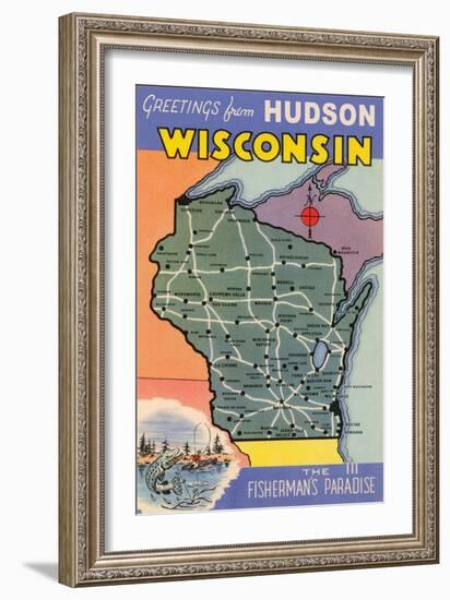 Greetings from Hudson, Wisconsin, the Fisherman's Paradise-null-Framed Art Print