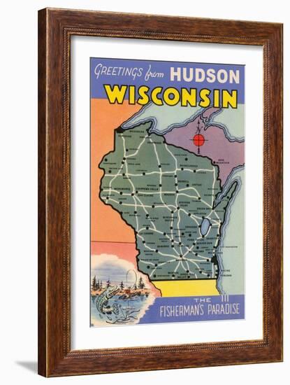 Greetings from Hudson, Wisconsin, the Fisherman's Paradise-null-Framed Art Print