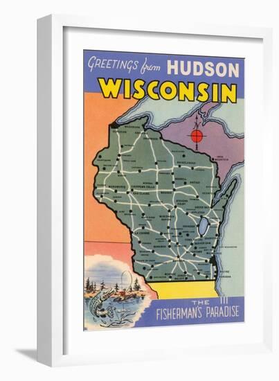 Greetings from Hudson, Wisconsin, the Fisherman's Paradise-null-Framed Art Print