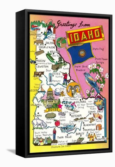 Greetings from Idaho, Map of Highlights-null-Framed Stretched Canvas