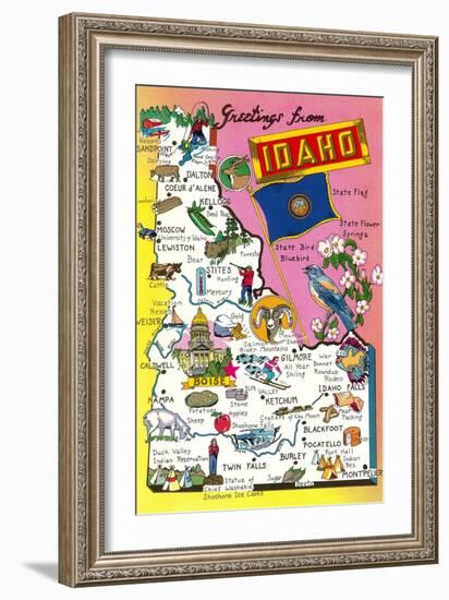 Greetings from Idaho, Map of Highlights-null-Framed Art Print