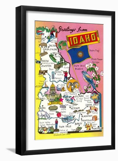 Greetings from Idaho, Map of Highlights-null-Framed Art Print