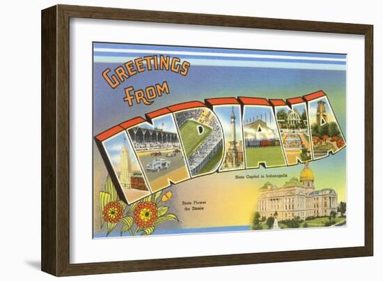 Greetings from Indiana-null-Framed Premium Giclee Print