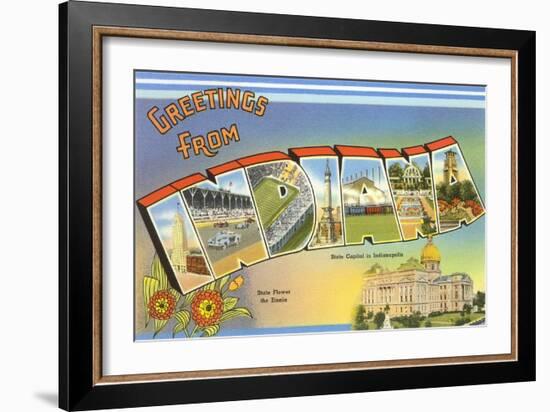 Greetings from Indiana-null-Framed Premium Giclee Print