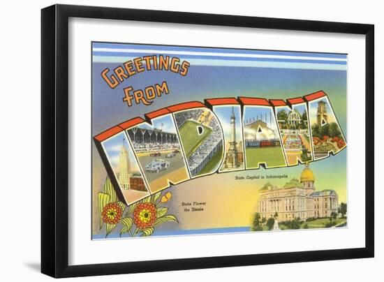 Greetings from Indiana-null-Framed Premium Giclee Print