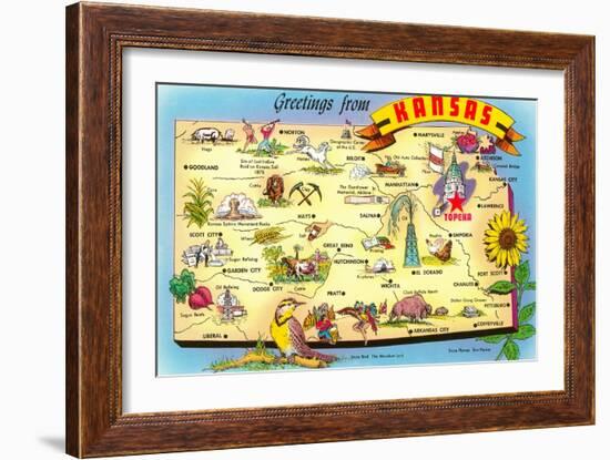 Greetings from Kansas, Map-null-Framed Art Print