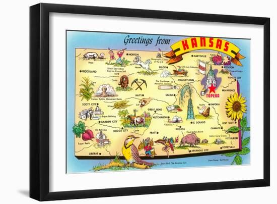 Greetings from Kansas, Map-null-Framed Art Print