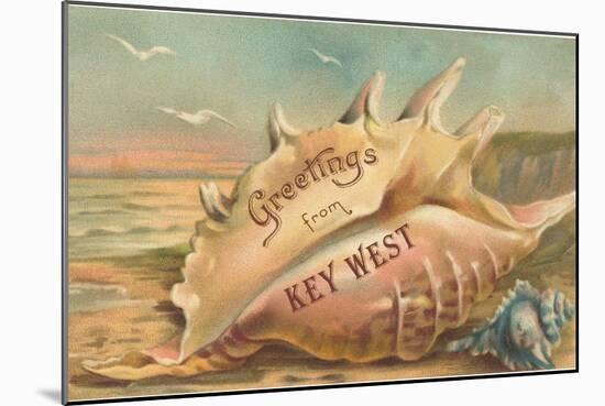 Greetings from Key West, Conch Shell-null-Mounted Art Print