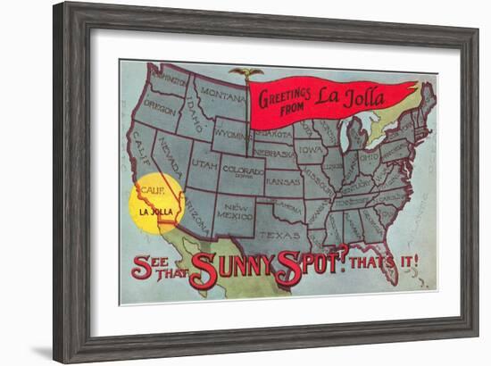 Greetings from La Jolla, California, US Map-null-Framed Art Print