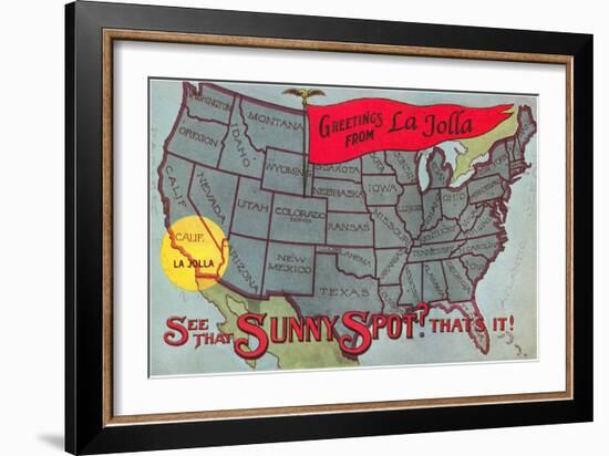 Greetings from La Jolla, California, US Map-null-Framed Art Print