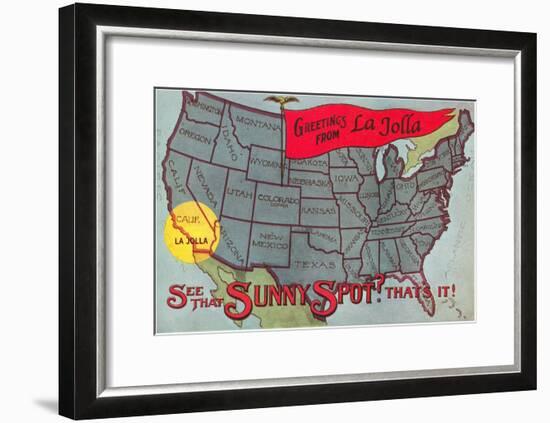 Greetings from La Jolla, California, US Map-null-Framed Art Print