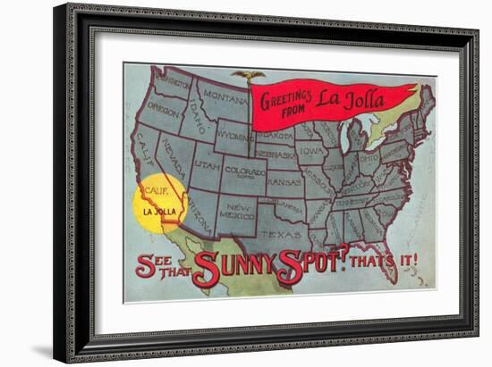 Greetings from La Jolla, California, US Map-null-Framed Art Print