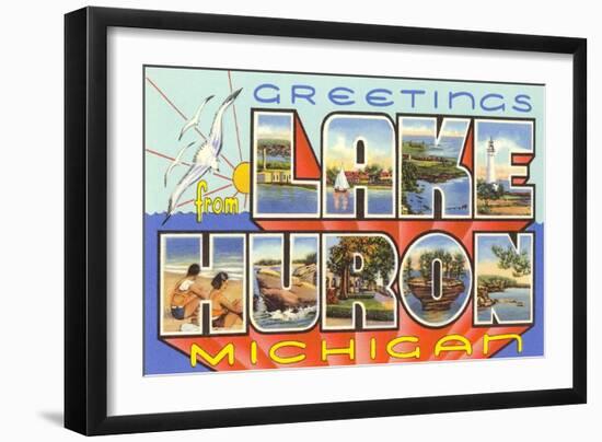 Greetings from Lake Huron, Michigan-null-Framed Art Print