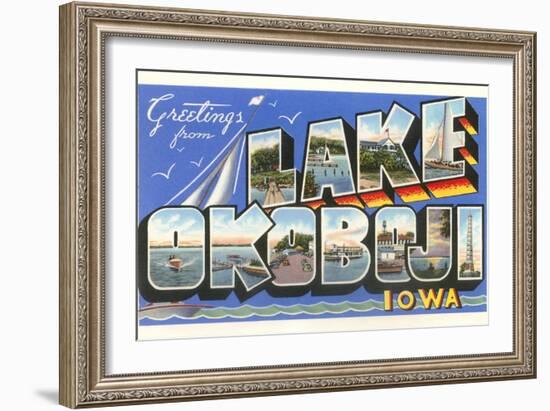 Greetings from Lake Okoboji, Iowa-null-Framed Art Print