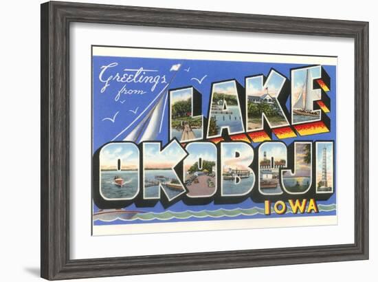 Greetings from Lake Okoboji, Iowa-null-Framed Art Print