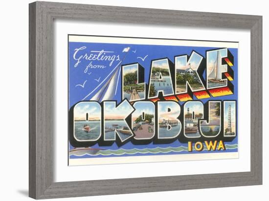 Greetings from Lake Okoboji, Iowa-null-Framed Art Print