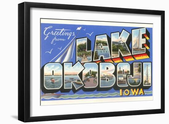 Greetings from Lake Okoboji, Iowa-null-Framed Art Print