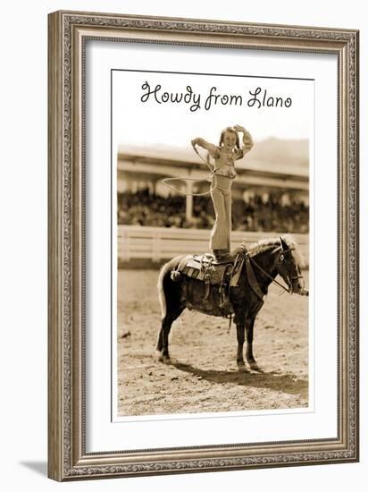 Greetings from Llano, Texas, Girl on Pony-null-Framed Art Print