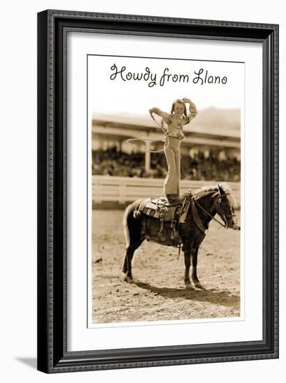 Greetings from Llano, Texas, Girl on Pony-null-Framed Art Print