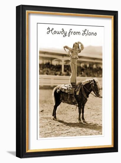 Greetings from Llano, Texas, Girl on Pony-null-Framed Art Print