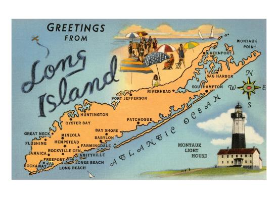Greetings from Long Island, New York, Map' Art Print | Art.com